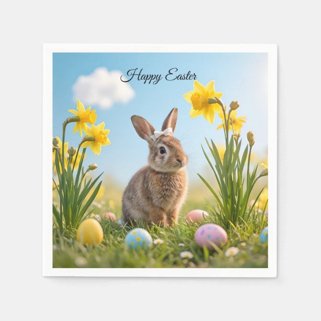 Cute Easter Bunny and Daffodil  Napkin (Front)