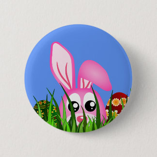 Cute Easter Bunny and Eggs in Grass Round Badge