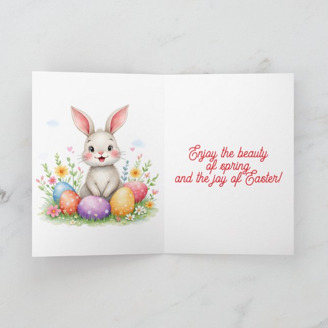 Cute Easter Bunny And Eggs Modern Collection Holiday Card (Inside)
