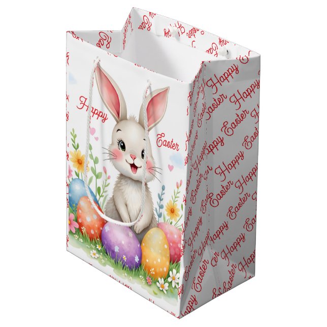 Cute Easter Bunny And Eggs Modern Collection Medium Gift Bag (Front Angled)