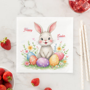 Cute Easter Bunny And Eggs Modern Collection Napkin
