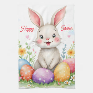Cute Easter Bunny And Eggs Modern Collection Tea Towel