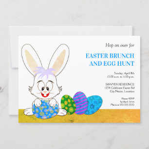 Cute Easter Bunny and Eggs Party Invitation