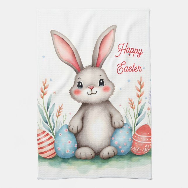 Cute Easter Bunny And Eggs Popular Collection Tea Towel (Vertical)