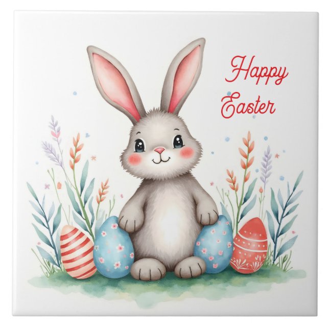 Cute Easter Bunny And Eggs Popular Collection Tile (Front)