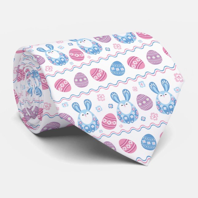 cute Easter bunny and eggs tiled pattern Tie (Rolled)