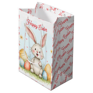 Cute Easter Bunny And Eggs Trendy Collection Medium Gift Bag