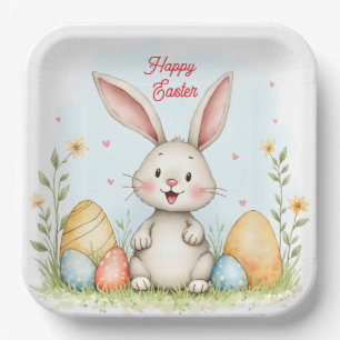 Cute Easter Bunny And Eggs Trendy Collection Paper Plate