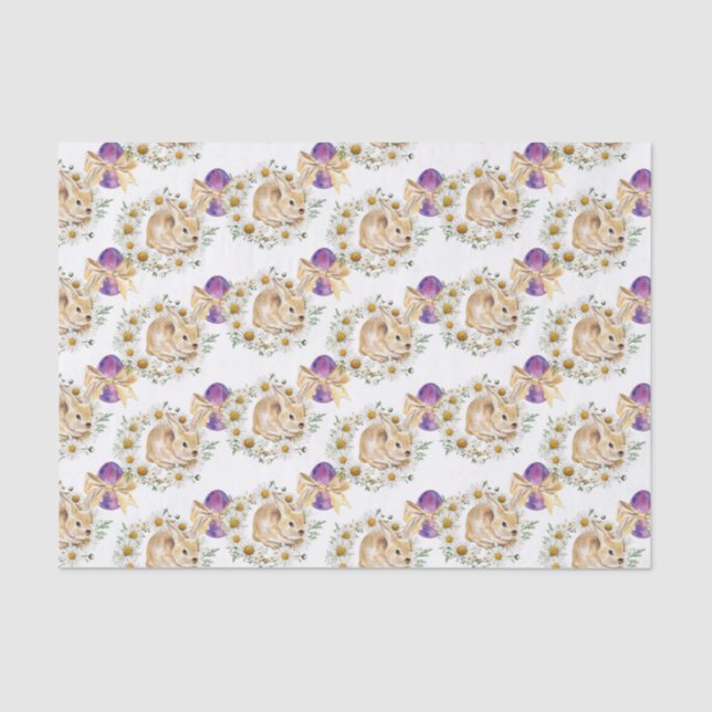 Cute Easter bunny and flowers pattern party tissue Paper (Front)