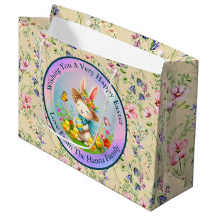 Cute Easter Bunny and Happy Spring Flowers Holiday Large Gift Bag