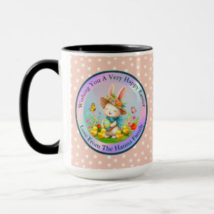Cute Easter Bunny and Happy Spring Flowers Holiday Mug