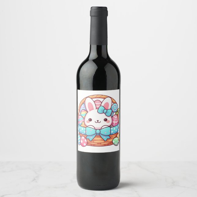 Cute, Easter bunny bakset Wine Label (Front)