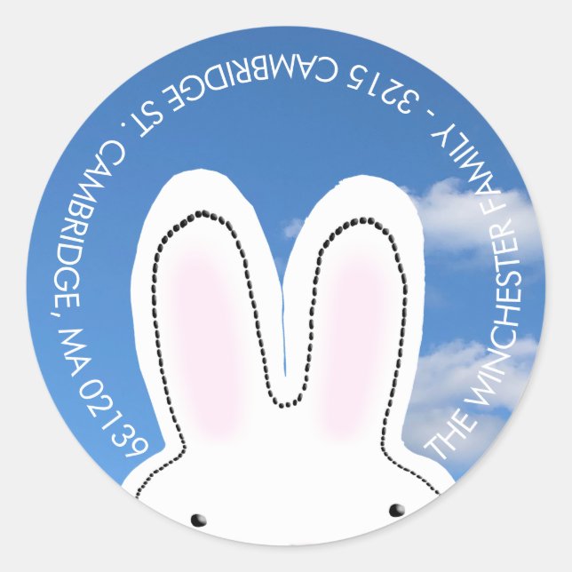 Cute Easter bunny black hole fun address Classic Round Sticker (Front)