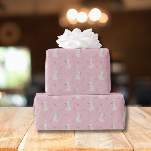 Cute Easter bunny & carrot pattern on pastel pink Wrapping Paper