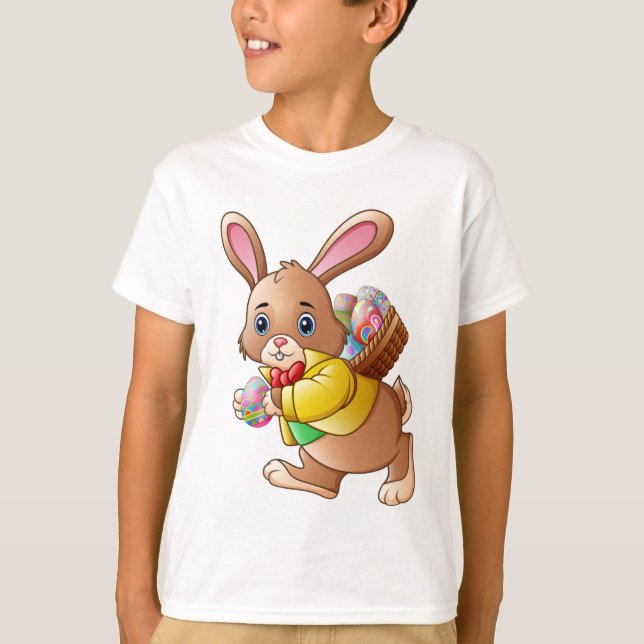 Cute Easter Bunny Carrying Basket of Eggs Holidays T-Shirt (Front)
