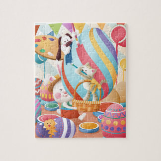 Cute Easter Bunny Cat Dog Painting Giant Egg Jigsaw Puzzle