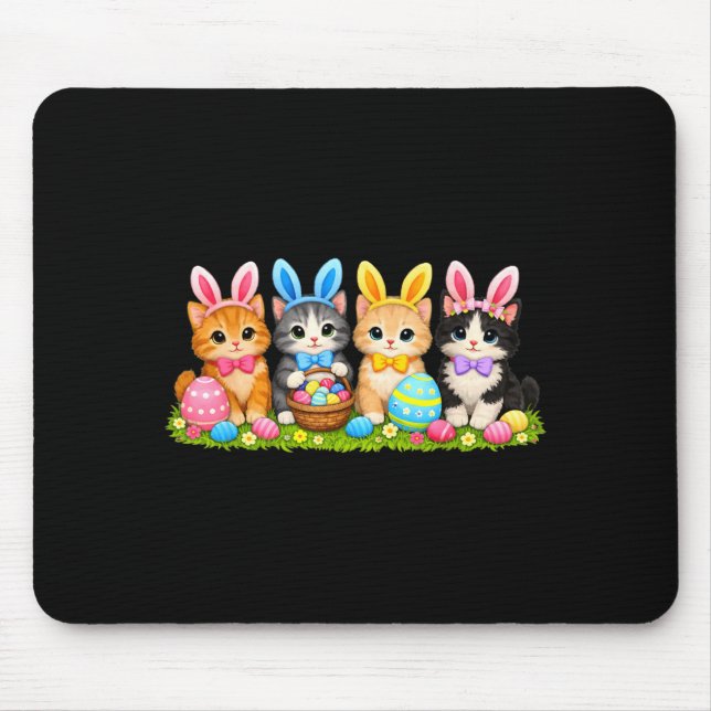 Cute Easter Bunny Cats Pastel Eggs Spring Kittens Mouse Pad (Front)