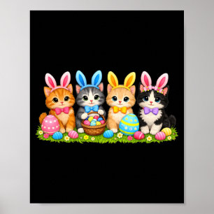 Cute Easter Bunny Cats Pastel Eggs Spring Kittens Poster