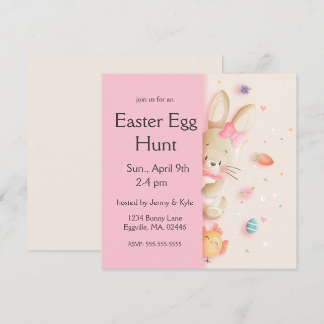 Cute Easter Bunny & Chick Eggs Invitation (Front/Back)