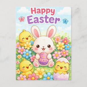 Cute Easter Bunny & Chicks   Happy Easter Holiday Postcard