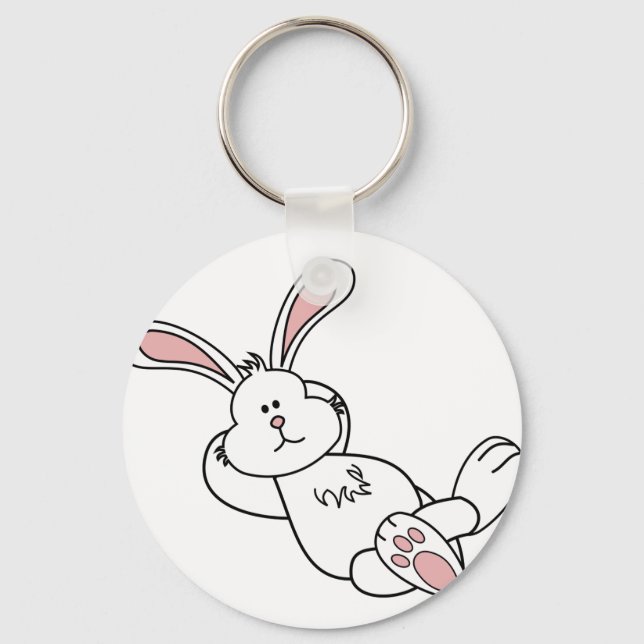 Cute Easter Bunny Chilling out Key Ring (Front)