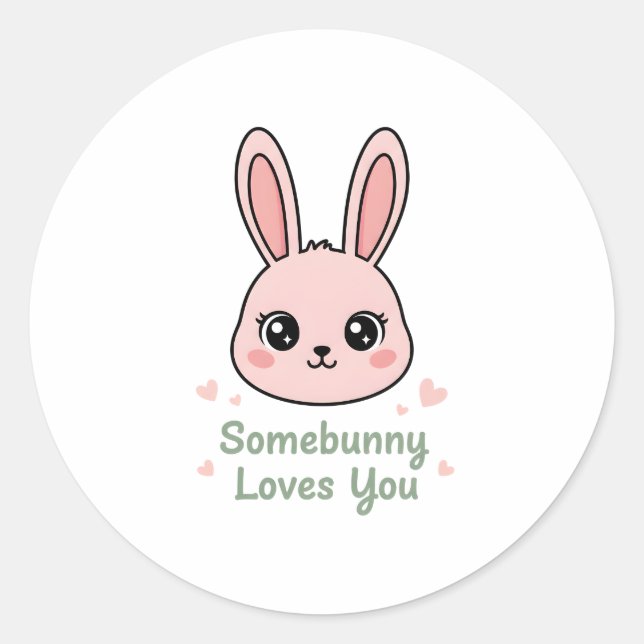 Cute Easter Bunny Classic Round Sticker (Front)