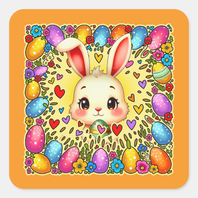 Cute Easter Bunny – Colorful Eggs Art Sticker (Front)