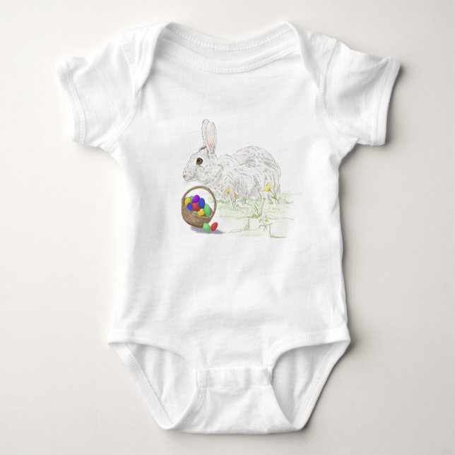 Cute Easter Bunny Colourful Easter Eggs Baby Bodysuit (Front)