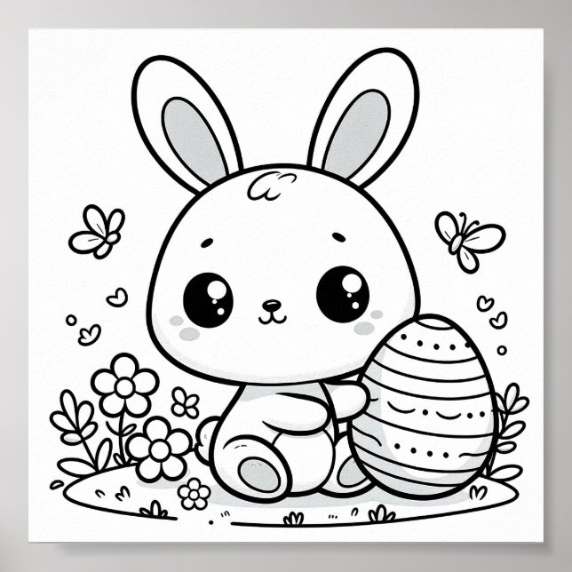 Cute Easter Bunny Colouring Pages Printable Poster (Front)