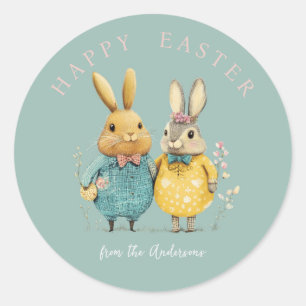 Cute Easter bunny couple  Classic Round Sticker