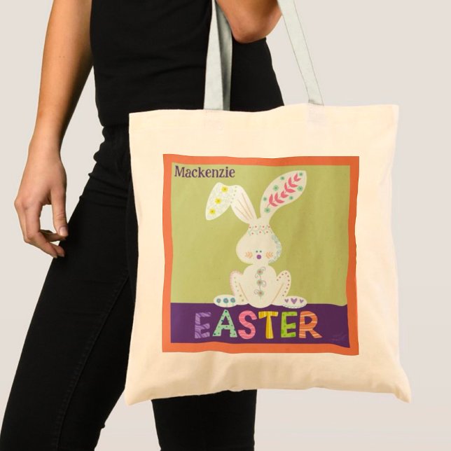 Cute Easter Bunny Custom Name Fun Inspirivity Tote Bag (Creator Uploaded)