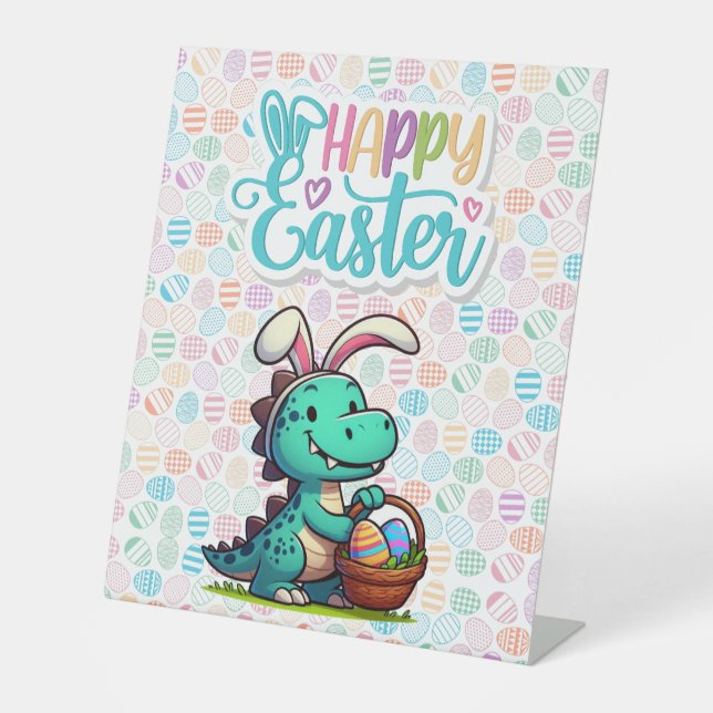 Cute, Easter bunny dinosaur Pedestal Sign (Front)