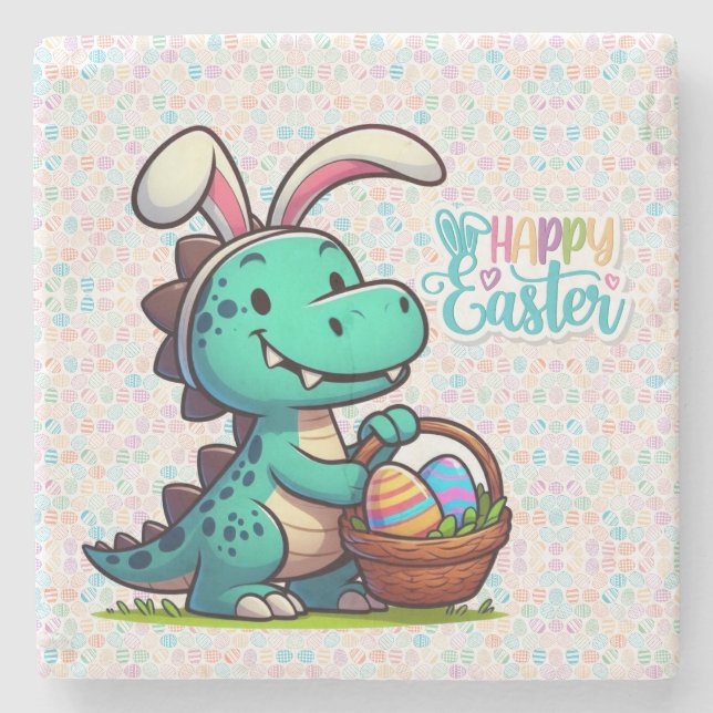 Cute, Easter bunny dinosaur Stone Coaster (Front)