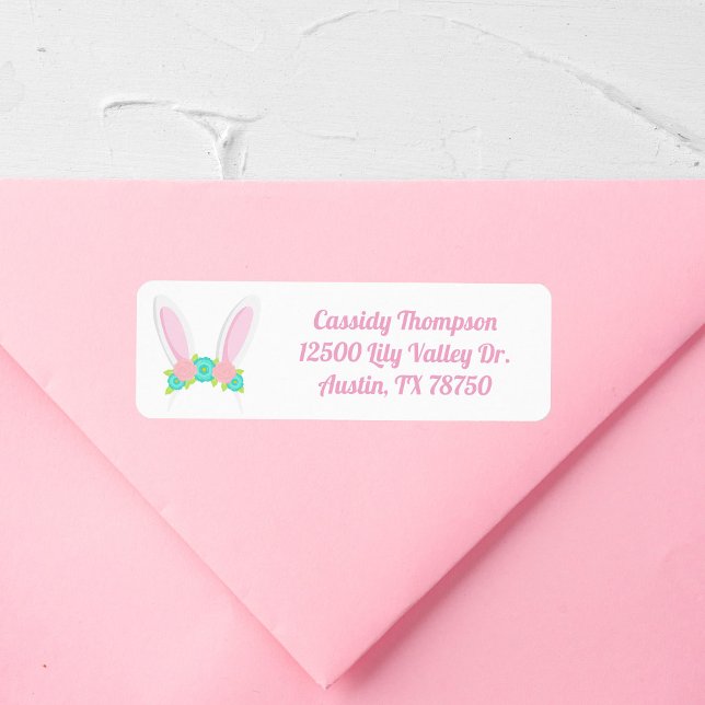 Cute Easter Bunny Ears Pink Return Address (Creator Uploaded)