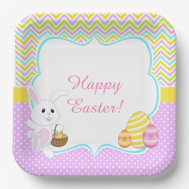 Cute Easter Bunny Easter Egg Hunt Paper Plate (Front)