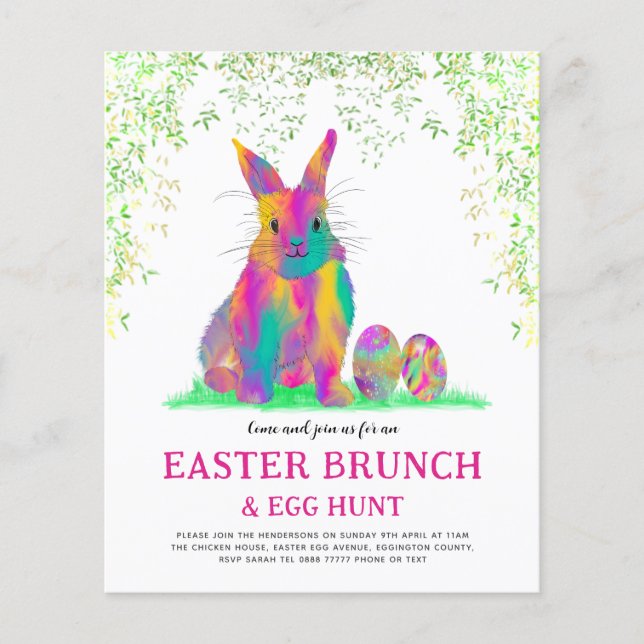 Cute Easter Bunny Egg Hunt and Brunch Pink Flyer (Front)