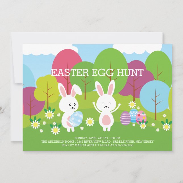 Cute Easter Bunny Egg Hunt Easter Party Invitation (Front)