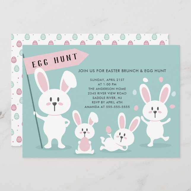 Cute Easter Bunny Egg Hunt Party Invitation (Front/Back)