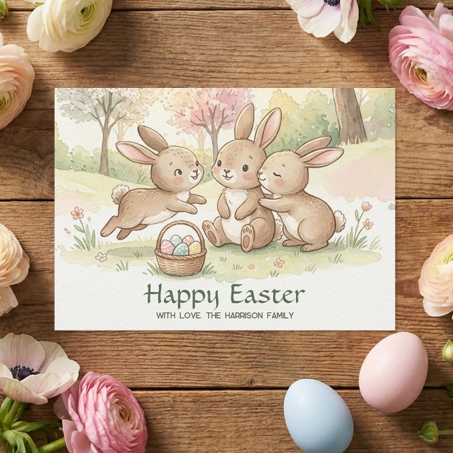Cute Easter Bunny Egg Hunt & Picnic Holiday Card (Creator Uploaded)