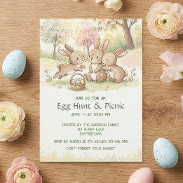 Cute Easter Bunny Egg Hunt & Picnic Party Invitation