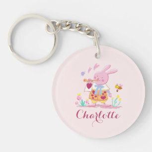Cute Easter Bunny Egg Pattern Pink Photo Key Ring