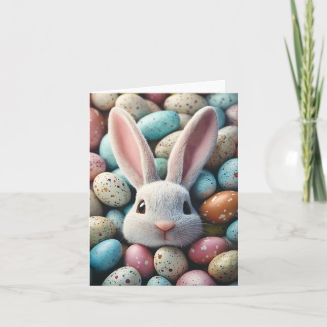 Cute Easter Bunny Eggs Card (Front)