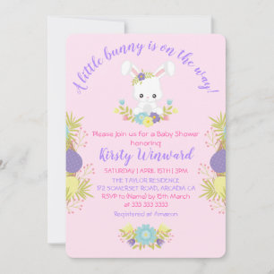 Cute Easter Bunny Eggs Flowers Baby Shower Party Invitation