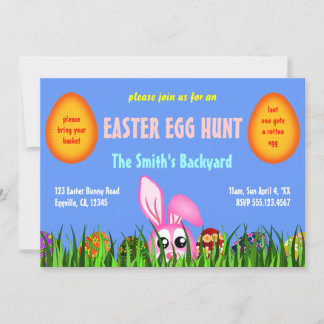 Cute Easter Bunny & Eggs in Grass Egg Hunt Invites