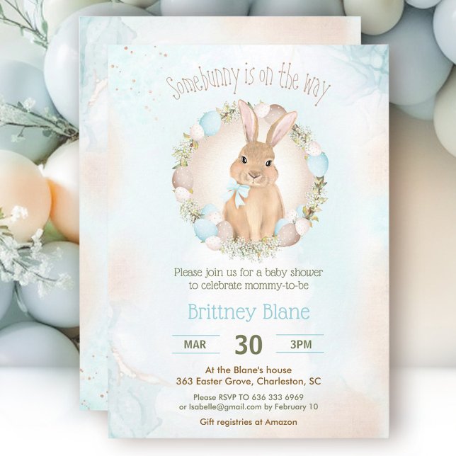 Cute Easter Bunny Elegant Blue Boy Baby Shower Invitation (Cute Easter Bunny Elegant Blue Boy Baby Shower Invitation)
