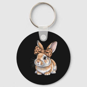 Cute easter bunny face bow leopard rabbit women key ring