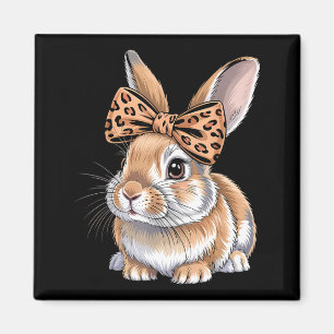 Cute easter bunny face bow leopard rabbit women magnet