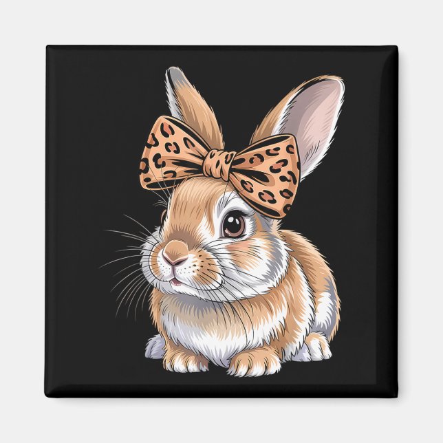 Cute easter bunny face bow leopard rabbit women magnet (Front)