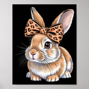 Cute easter bunny face bow leopard rabbit women poster