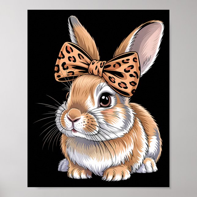 Cute easter bunny face bow leopard rabbit women poster (Front)